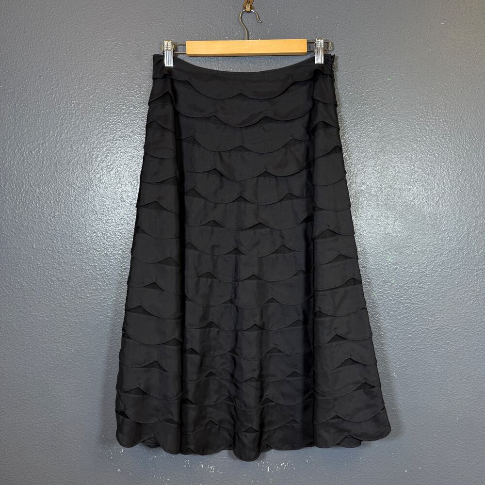 MaxMara 8 women’s black dress Tiered Scalloped A-Line skirt w mesh underneath